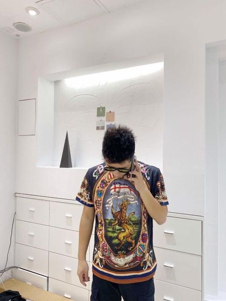

ch04118 fashion men's & tees 2020runway european design short print party style t-shirts men's clothing, White;black