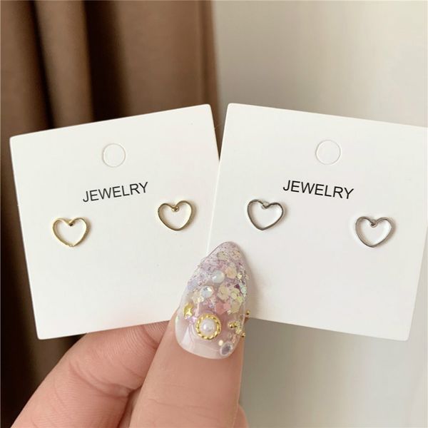 

japan korea temperament simple minimalist hollow out heart lovely small stud earrings for women fashion jewelry accessories, Golden;silver