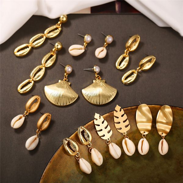

if me 2019 new 10 designs gold natural sea shell cowire earrings for women korean metal drop dangle earring summer party jewelry, Silver