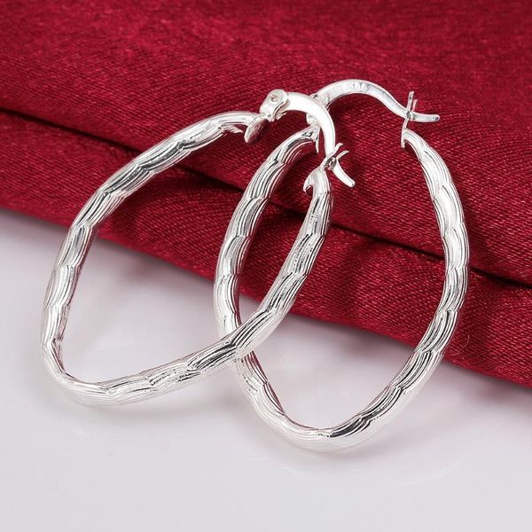 

promotionwomen oval fish line hoop earrings stamped 925 silver women oval big hoop earrings gift trendy fashion jewelry, Golden