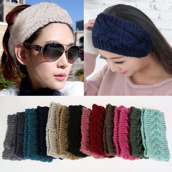 Women Hair Accessories Soft Crochet Headband Knit Flower Hairband