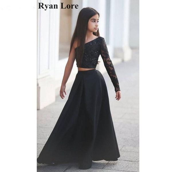 

черный два кусочка асимметрия девушки цветка 2020 платье принцессы день рождения партии специальным событием платья аппликация pageant плать, Red;yellow