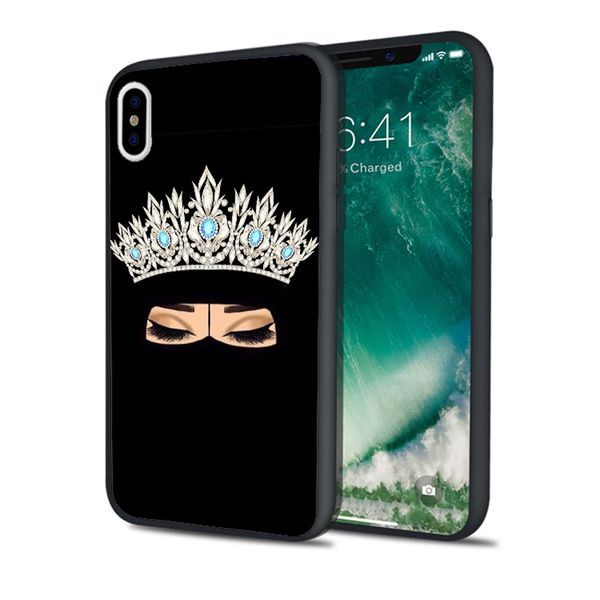 

capa crown muslim girl hijap phone case for iphone 11 pro xs max xr 8 7 6s plus 5s se 5 case black soft silicone tpu cover.