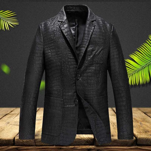 

2019 новый натуральная кожа куртка мужчины slim fit нагрудный воротник мужской кожаные костюмы реальные овчины куртка, Black