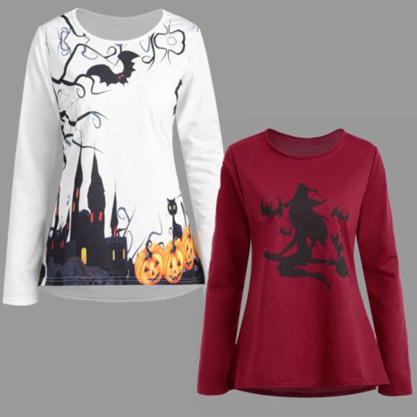 

ladies pumpkin print halloween cotton pull over jumper women's, White