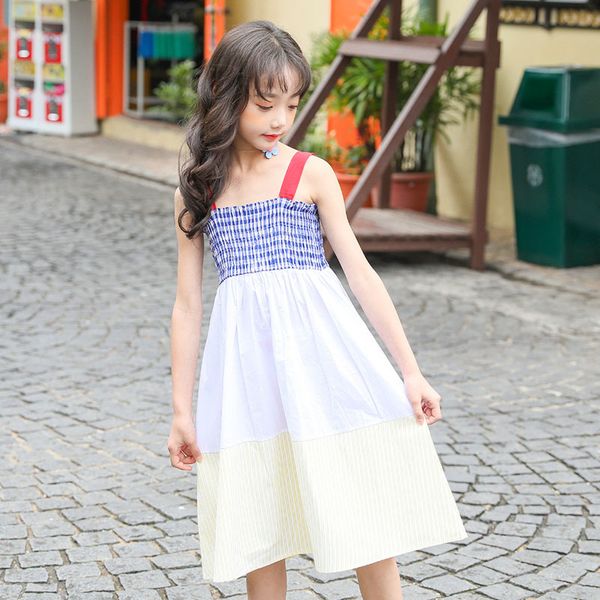 

yourseason 2020 summer casual clothes sleeveless girls beach dress new baby girls camisole cotton stripe loose midi dresses t200417, Red;yellow