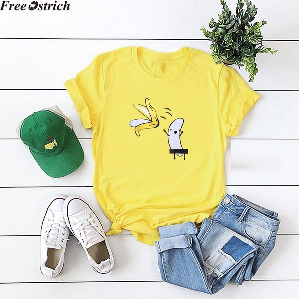 

women's summer loose t-shirt short sleeve banana cartoon print fashion o-neck plus size ladies sports running tshirt, White