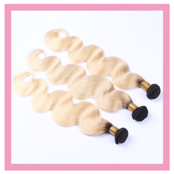 

brazilian 100% human hair 3 bundles body wave 1b/613 double wefts hair extensions three pieces one set 1b 613 ombre hair, Black