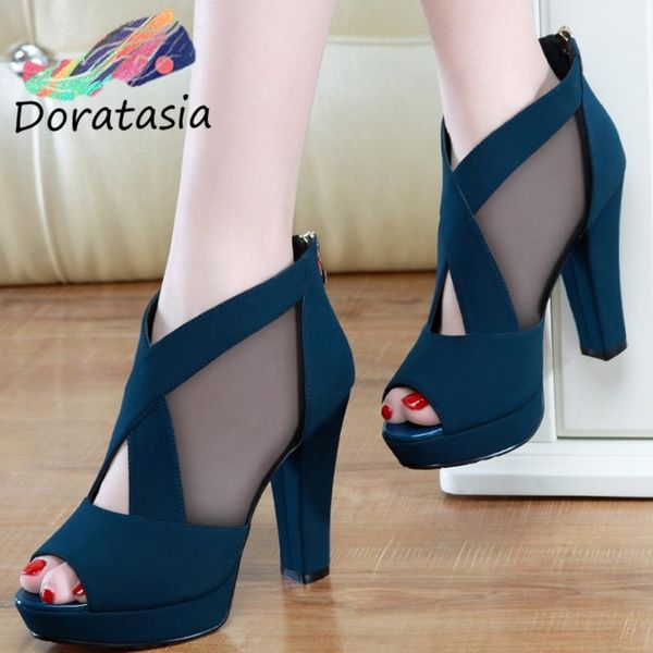 

doratasia brand new girl fashion peep toe platform sandals thick high heels sandals women 2020 party shoes woman, Black