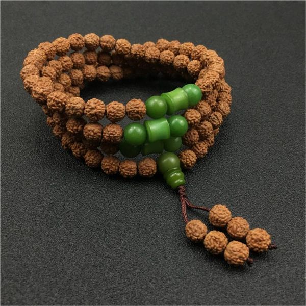 

selected 8mm natural 5-petal rudraksha bracelet buddhist 108 prayer beads mala bracelets or long necklace for men women dropship, Black