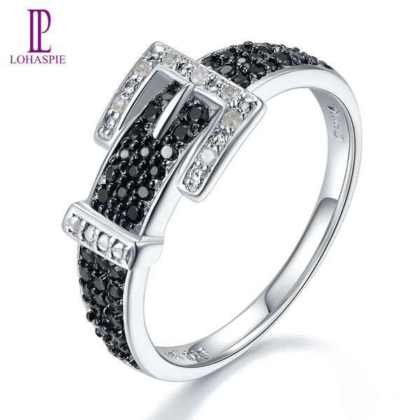 

real diamond belt buckle ring for women gift black spinel 925 sterling silver fine gemstone wedding lady elegant rhodium plated jewelry