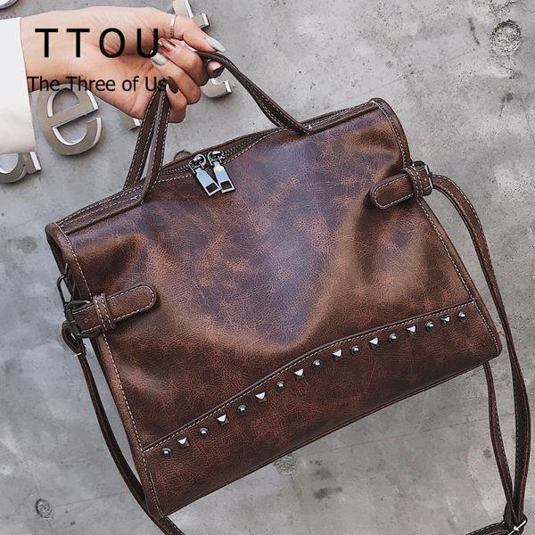 

ttou rivet vintage pu кожа сумка моды сумка мешок плеча женщин larger топ-ручки сумки для путешествий tote женский