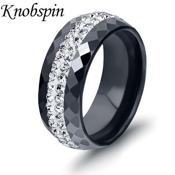 

8mm black/white colors ceramic ring inlaid zircon simple stylish wedding engagement ring charm women men jewelry us size 6-9, Silver