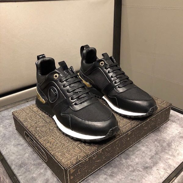 

mens shoes fashion leather plus size run away sneaker fashion shoes for men with box runner outdoors chaussures pour hommes, Black