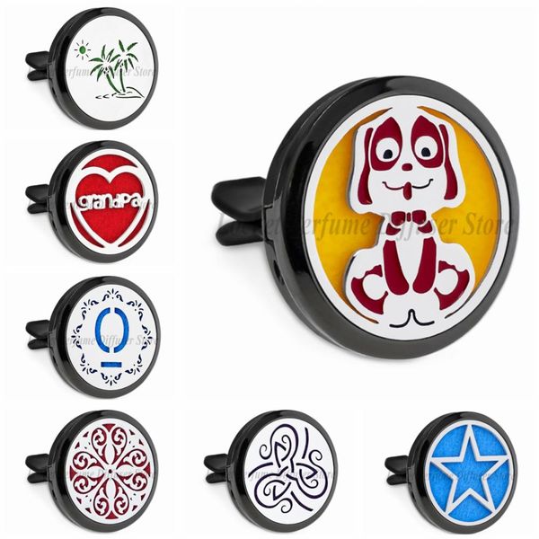 

dog grandpa stars 30mm rose gold color black color car diffuser locket vent clip perfume locket 10pcs pads random, Silver