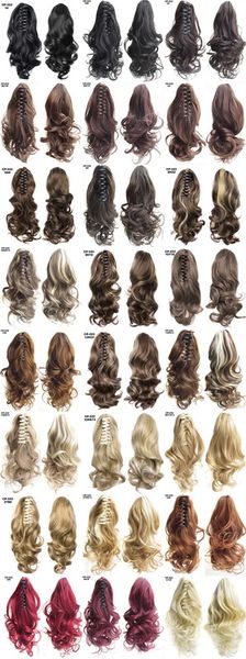 

synthetic ponytails claw clip on hair extensions pony tail 16 inch 90g synthetic curly hair pieces more than 24 colors option, Black