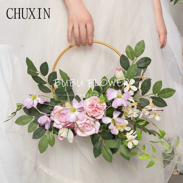 

wedding props ring iron art single pole ring curtain circle hollow round wreath stage artificial flower decor ceiling curtain