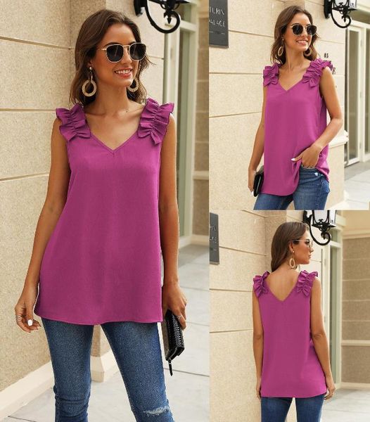 

2020 explosion models women summer new wrinkled shoulder flower front and back v-neck sleeveless loose casual vest, White
