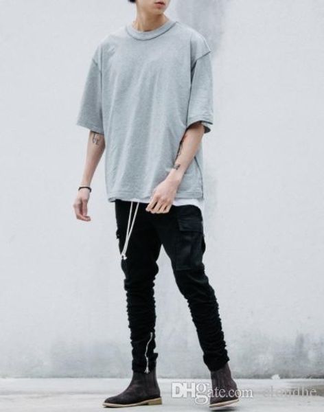 

man streetwear kanye west стиль одежды мужчины футболки extended белый серый / черный негабаритные тройник ьотте хип-хоп половина рукав футб, Black;red