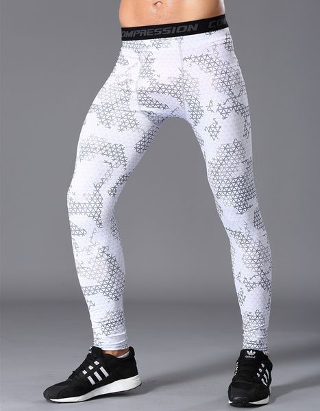 

stretch quick dry camouflage white men's compression tight sweatpants bodybuilding joggers leggings, Black