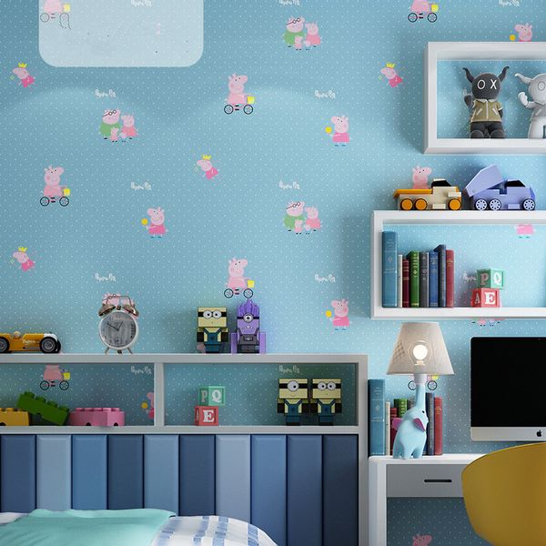 

children's room wallpaper boy girl pink blue pig pecs wallpaper cartoon bedroom clothing store children wall paper