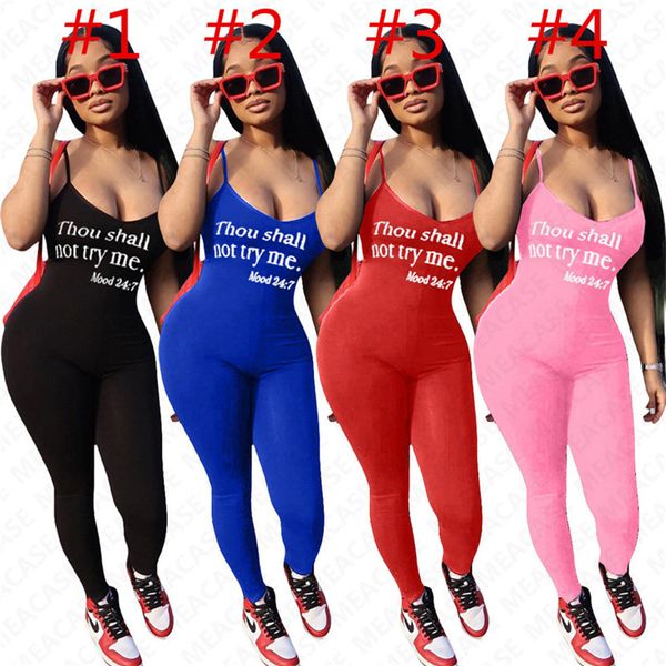

women jumpsuits thou shall not try me letters printed rompers sleeveless tank vest skinny bodysuit summer trendy overalls boutique d7303, White