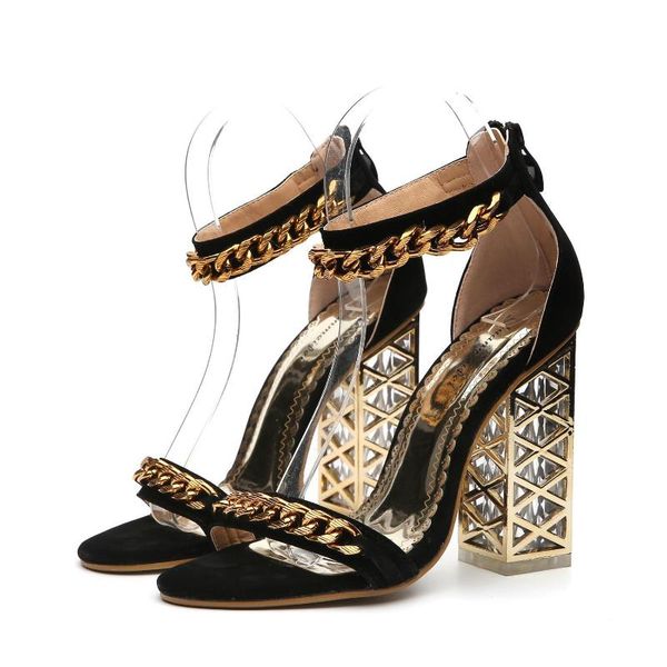 

2020 chain peep toe heel heel sandals, Black