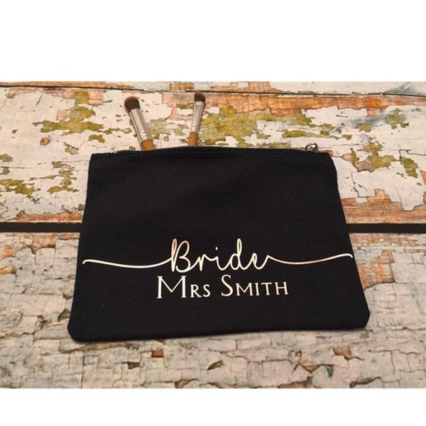 

gift wrap personalised mrs makeup bag ,black bridesmaid bag, hen party gifts monogrammed wedding thank you gift,bag