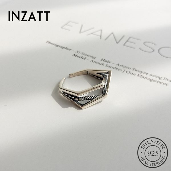 

inzatt fashion s925 creative irregular geometric hyperbole open ring for women personality fine jewelry thai silver gift, Slivery;golden
