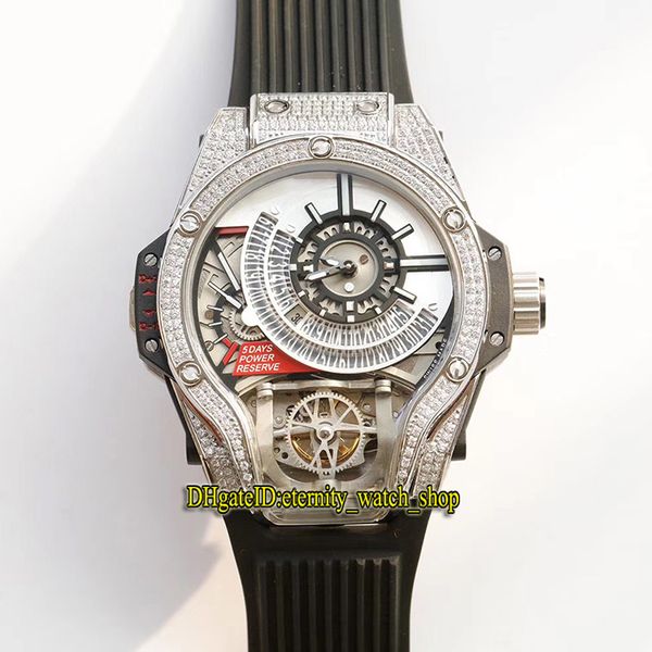 

version 09 diamond iced out bezel white dial japan miyota automatic mechanical mens watch 316l steel case rubber band sport watches 909, Slivery;brown