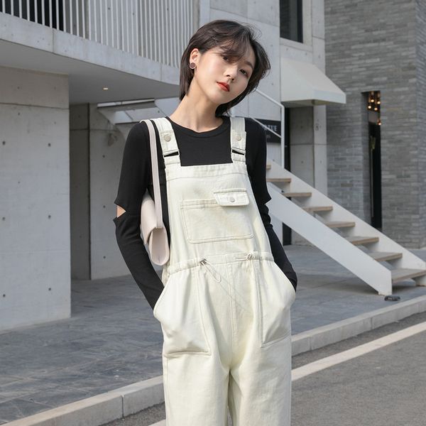 

women's jumpsuits & rompers of 2021 han edition spring and summer leisure accept waist light color cowboy female k286 conjoined straps, Black;white