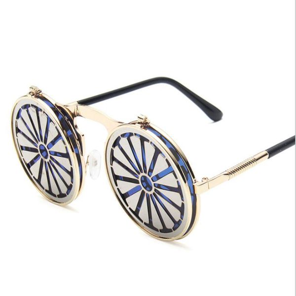 

vintage men flip sunglasses women retro punk style round metal frame colorful lens sun glasses fashion eyewear gafas sol mujer zeoky