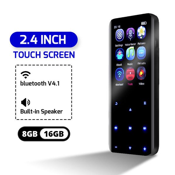 

mp3 player bluetooth built-in 8/16gb 2.4'' screen touch key fm radio recording video e-book support otg portable hifi mp3 player