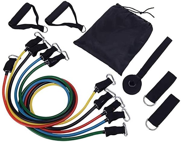 

Портативный набор групп сопротивления упражнениям Штабелируемый до 150 фунтов (5 штабелируемых групп упражнений с дверным Анкером, ремешками для лодыжек, футляром для переноски) Ex