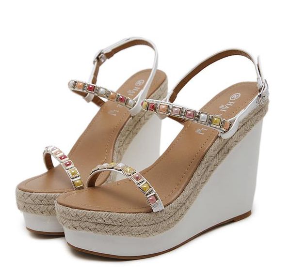 

stylish white color fashion chain super-high heel wedges fashion platform sandals, Black