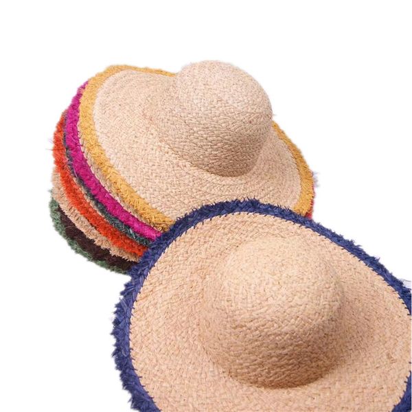 

лето 2020 пустым сторновки рафии необработанных краев пляж солнца шляпа для свадьбы