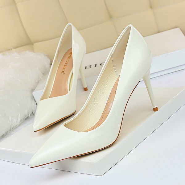 

2020 women 8.5cm high heels glossy red pumps lady wedding blue burgundy heels female scarpins valentine pink stripper shoes, Black