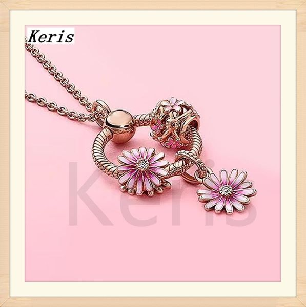 

2020 new high-quality 100%925 sterling silver rose gold flowers diy string pendant necklace set delivery