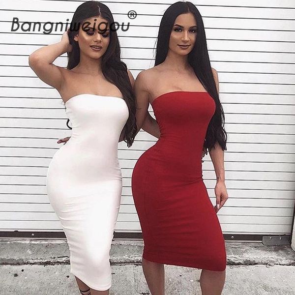 

bangniweigou off shoulder tube dress summer women black white basic bodycon sundress strapless stretchy bandage robe femme, Black;gray