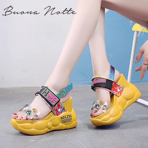 

2020summer women sandals fashion transparent diamond wedge sandal rhinestone high heels chunky platform shoes woman, Black