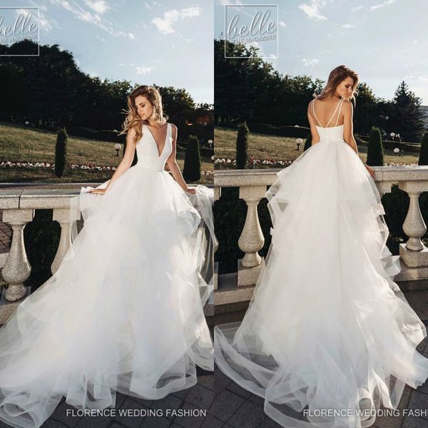 

bohemian 2019 florence wedding dresses v neck beading ruffles tiered skirts long bridal gowns plus size beach robe de mariÃ©e, White