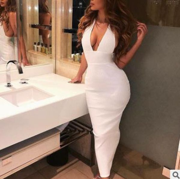 

женщины холтер v-образным вырезом платья партии осень лето вязаная sexy тонкий bodycon бинты длинные платья макси vestidos, Black;gray