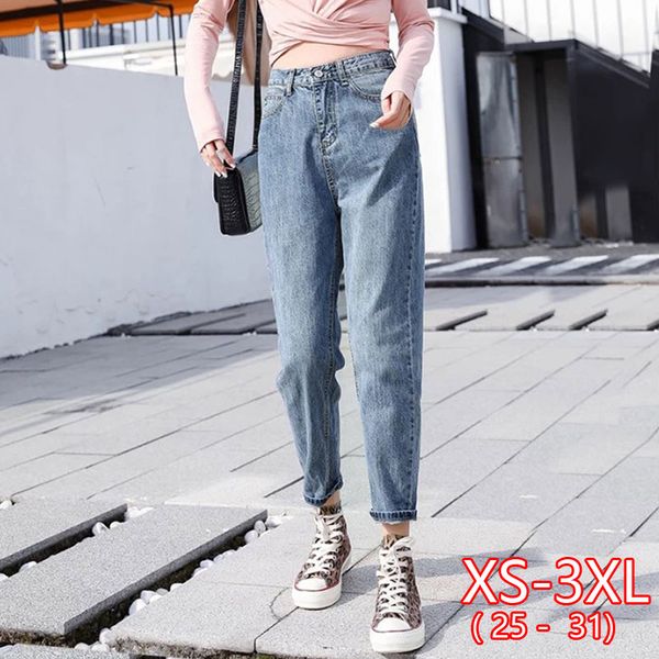 

гарем джинсовые джинсы высокая талия джинсы женские свободные ретро студент корейский повседневная уличная морковь брюки серый лодыжки длина, Blue