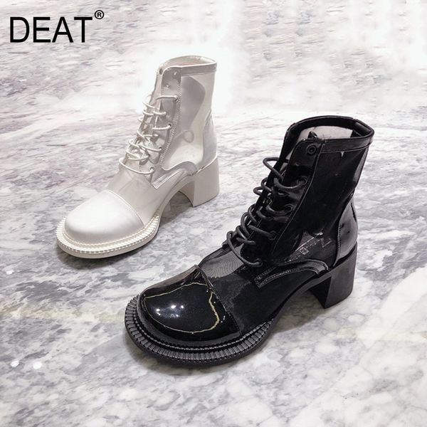 

deat] 2020 round toe bandage mesh organza single shoes women high heels cool boots new spring summer fashion tide 10i596, Black