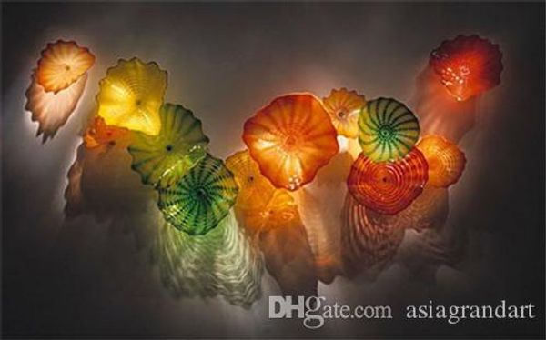 100% handgefertigt geblasene Glasschampe Chihuly Stil moderne Wandteller gemontiertes Art -Deco -Glas für Home Hotel Decor