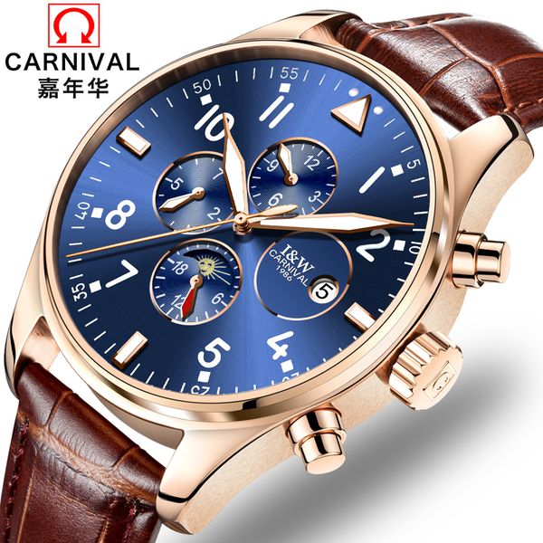 

montre automatique homme horloge mannen horloges automatic reloj automatico hombre date week moon phase mechanical watches men, Slivery;brown