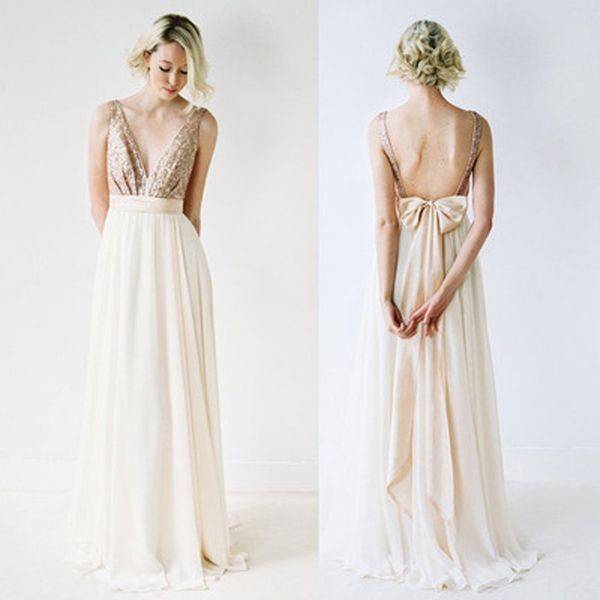 

rose gold sequin prom dresses with bow v-neck junior pretty long chiffon backless v-neck evening party dress, Black
