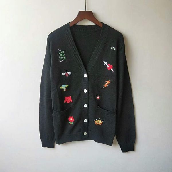 

2019 early autumn new mens designer sweaters fashion crochet embroidery v-neck pattern knit cardigan coat casual mens sweater size s-2xl, White;black