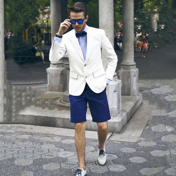 

2020 new arrival fashion white men suits casual man blazer blue short pants slim customize made jacket 2 pieces costume homme, White;black