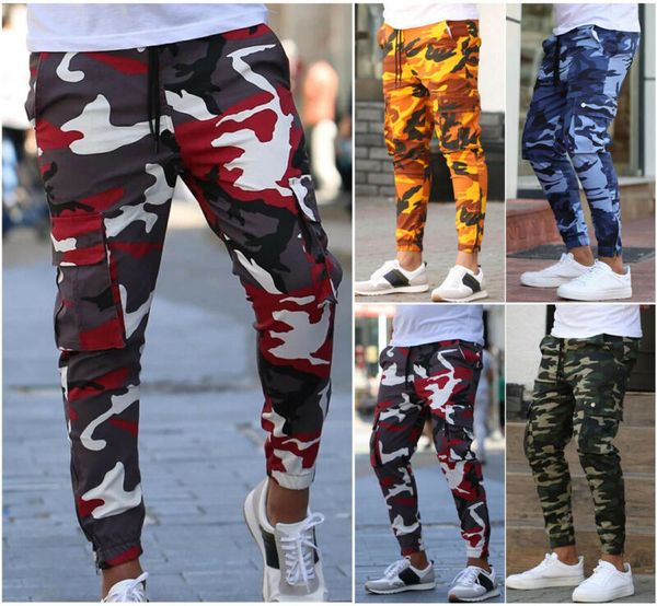 

hirigin sweatpants multi-pocket camouflage trousers men casual skinny pants male track pants gym fitness workout training sports, Black